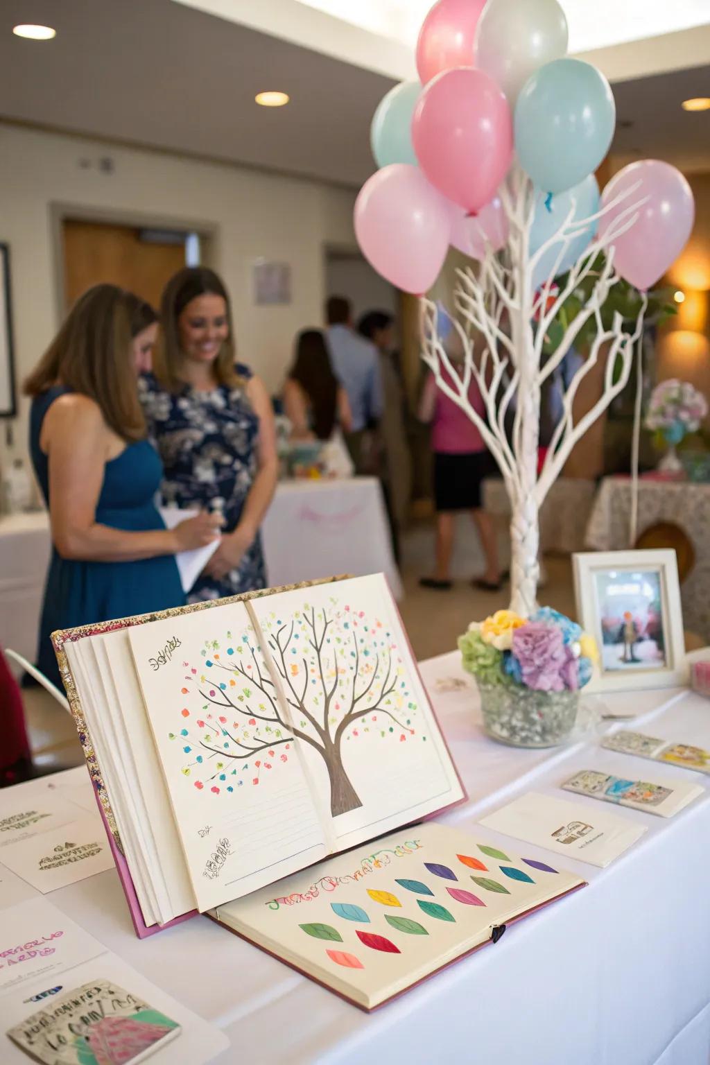 An interactive patron log featuring a fingerprint tree serves as a cherished memento.