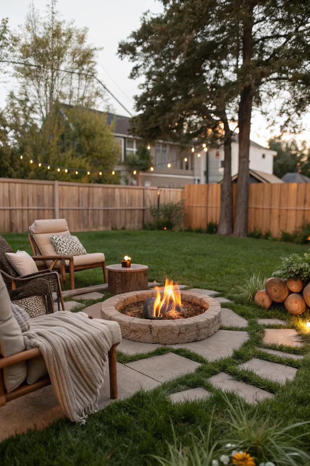 A seamless integration with the garden and comfort are provided by all-natural grass seating.