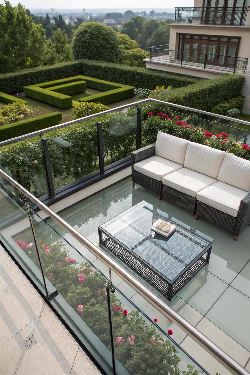 Glass flooring offers a dramatic, luxurious touch, perfect for a modern and daring space.