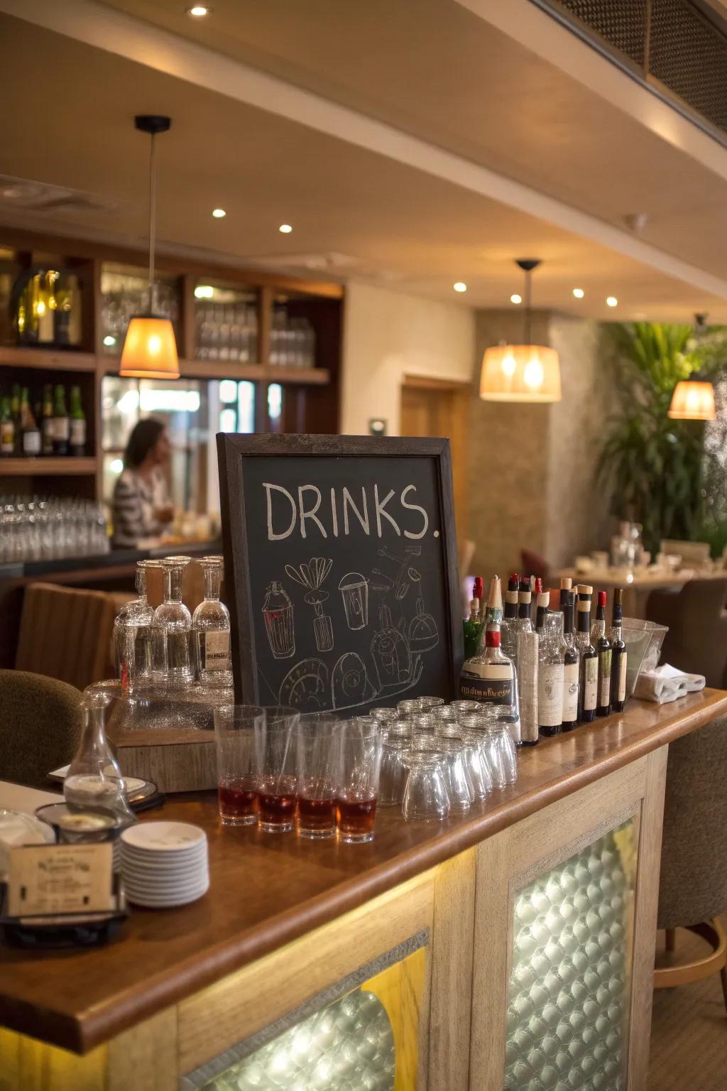 A chalkboard listing contributes charm and clarity to your bar.