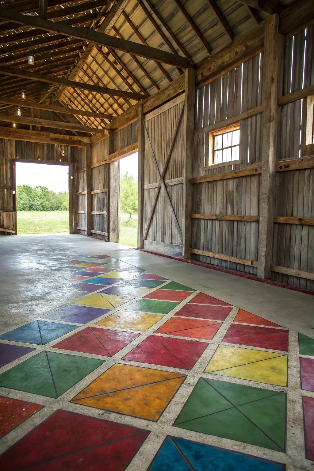 Stained concrete floors add artistic flair.