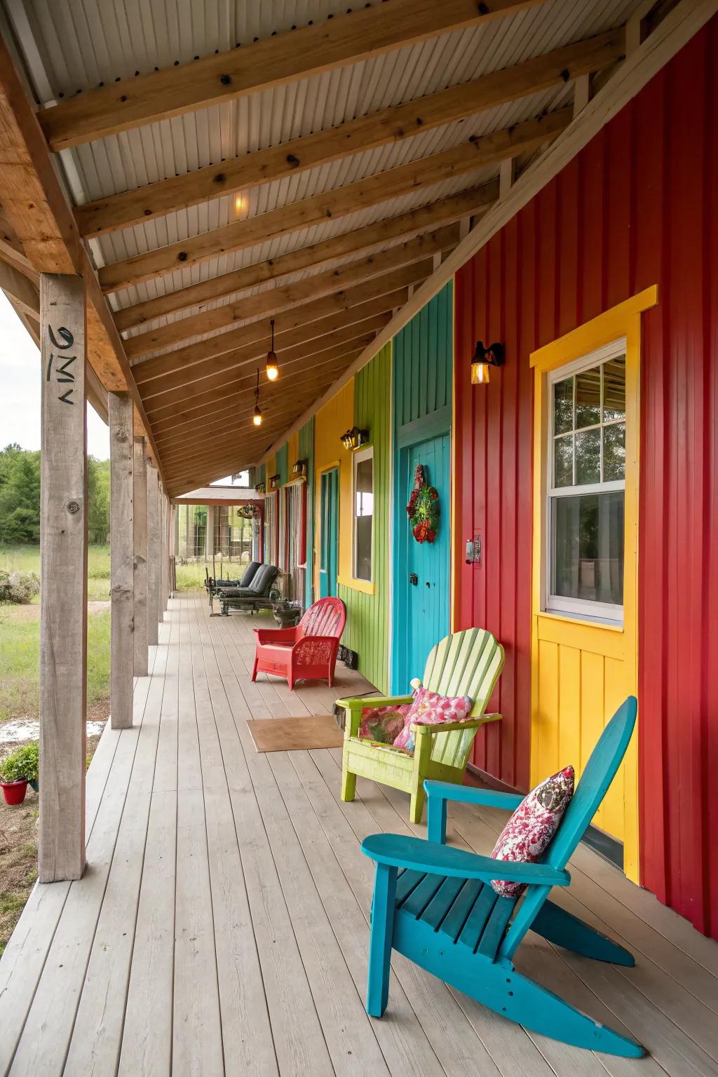 Bold colors make a dynamic statement on your veranda.