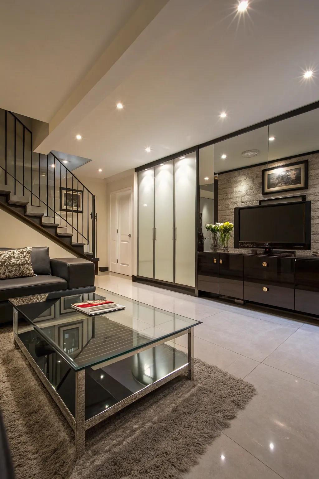 Reflective surfaces improve light and elegance.