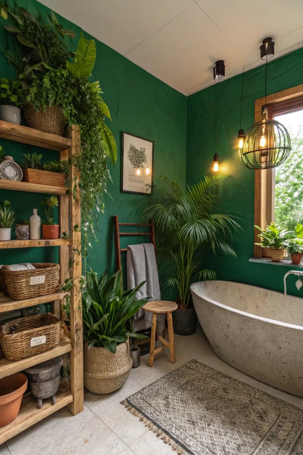 Giving it a strong, nature-inspired look, bright forest green does wonders for your bathroom.