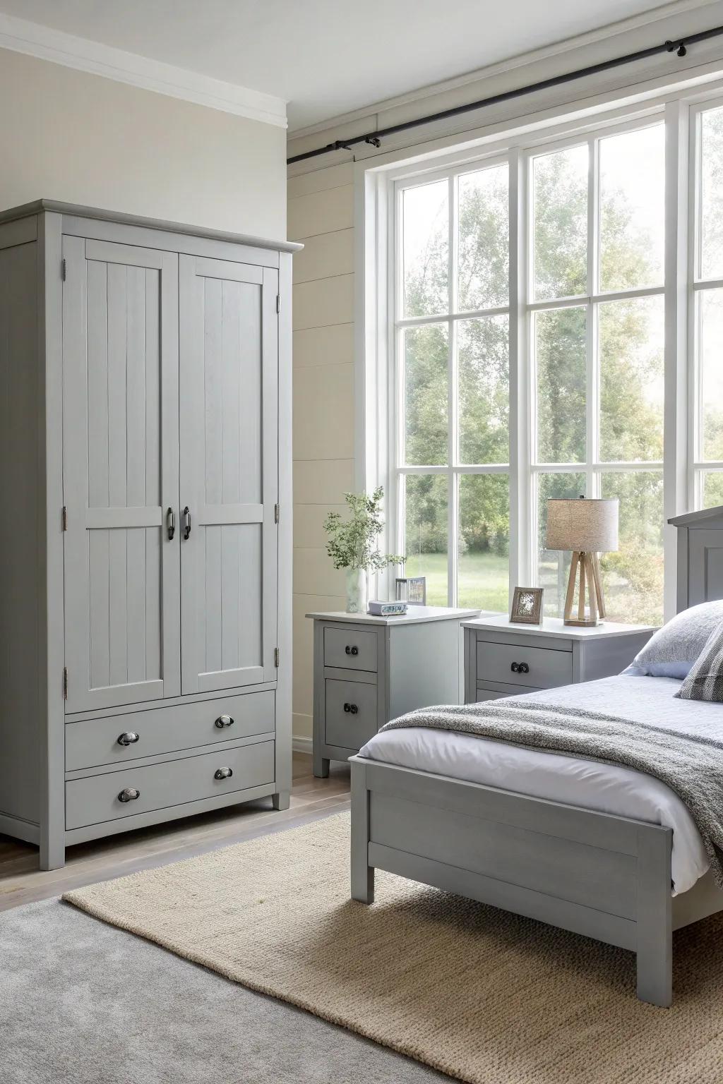 Minimalist appearances by using grey furnishings.