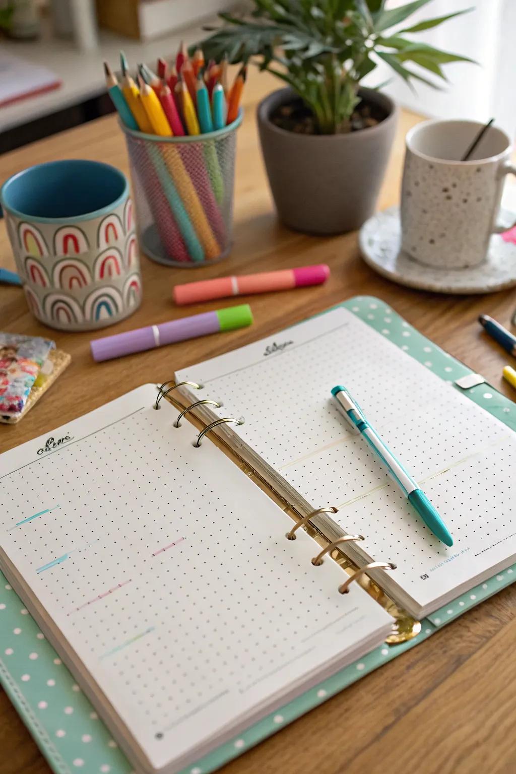 A bullet journal binder made for personalized planning.