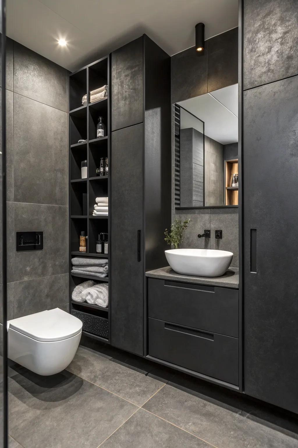 A bathroom featuring concealed storage solutions for a clutter-free setting.