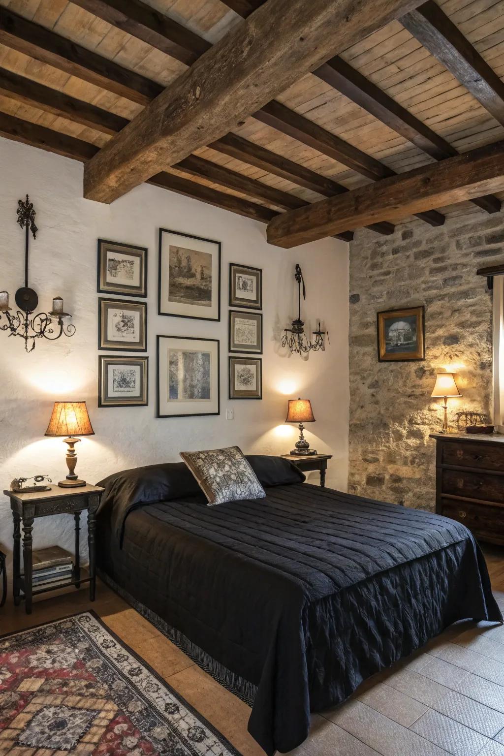 Injecting country charm into ebony linens.