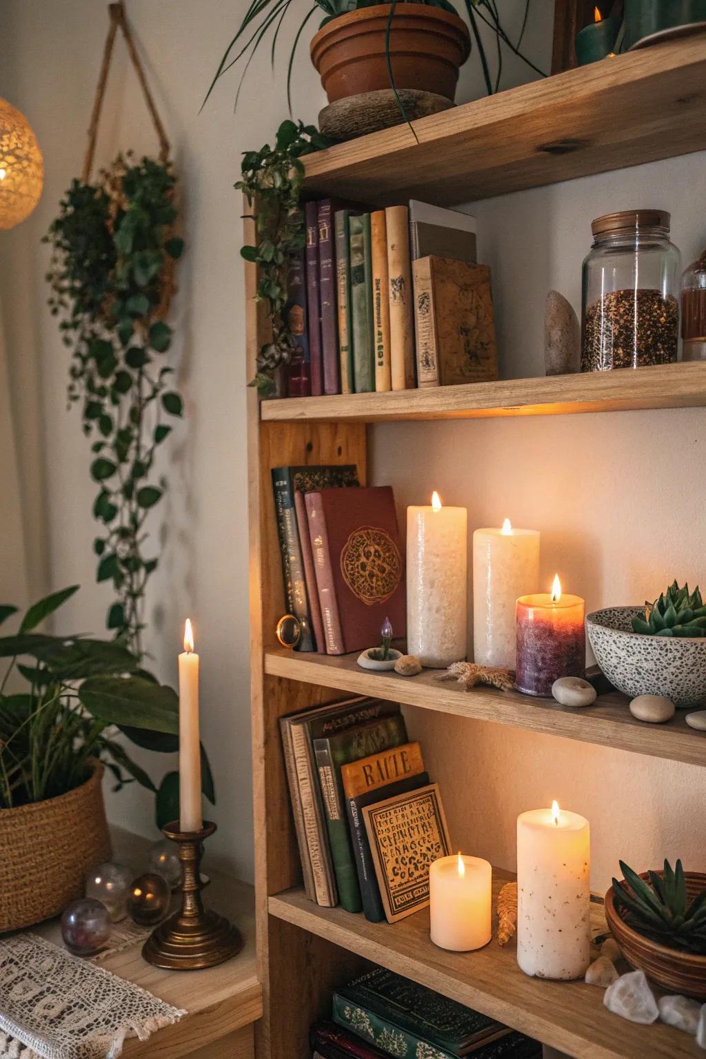 Candles add warmth and a gentle glow.