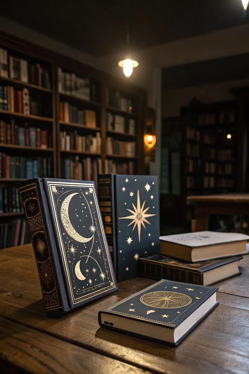 Mystical tome coverings attach an enchanting vibe to your decor.