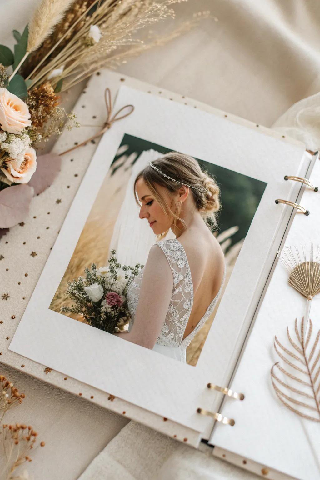 Elevate your bridal scrapbook using a fusion of digital prints and handcrafted elegance. #ScandinavianBoho #ScrapbookInspiration