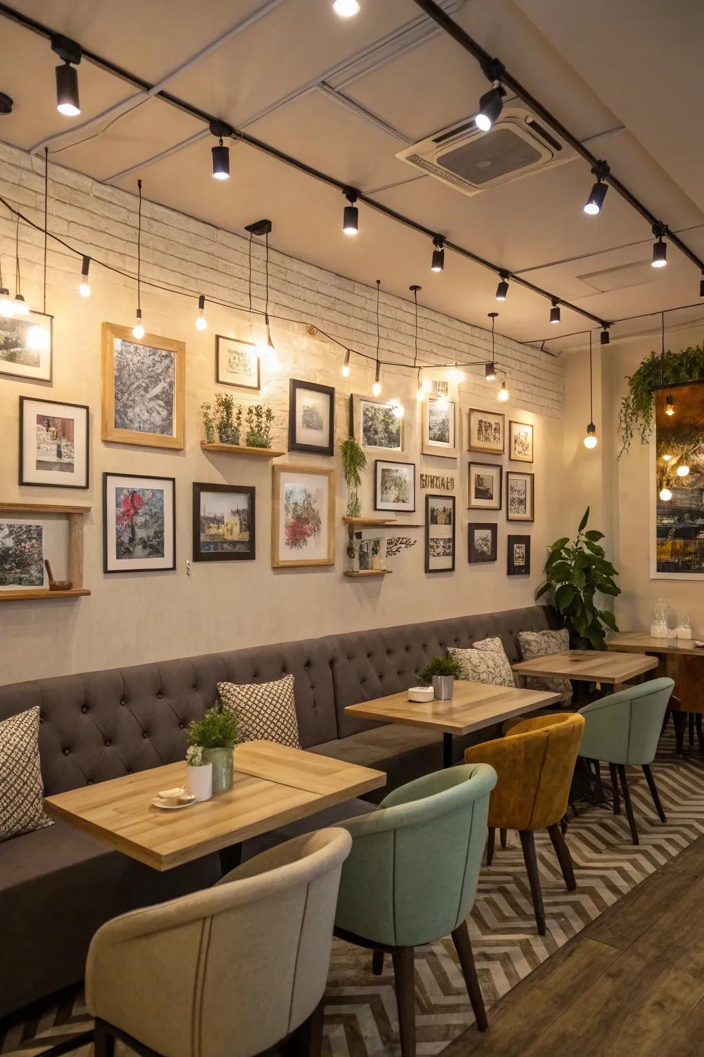 A personal gallery wall adds character and conversation to your home cafe.