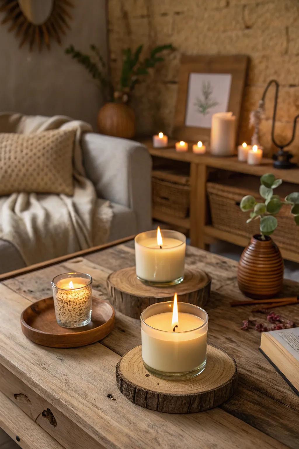 Cozy ambiance through wood material lights.