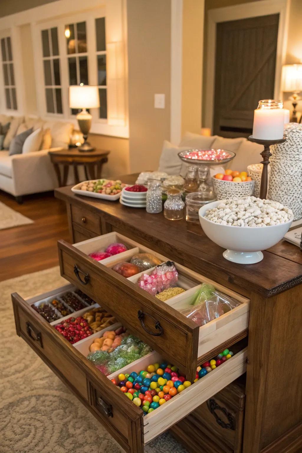 Concealed candy sections adding a surprise element