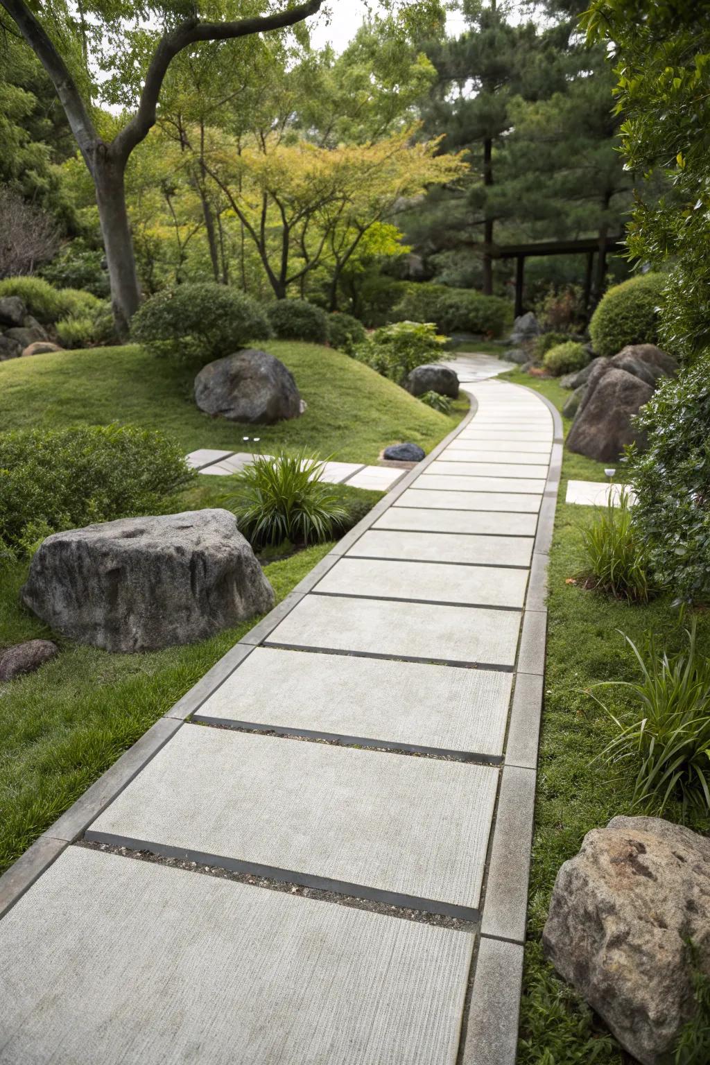 A Zen cement route for a relaxing time in the garden.