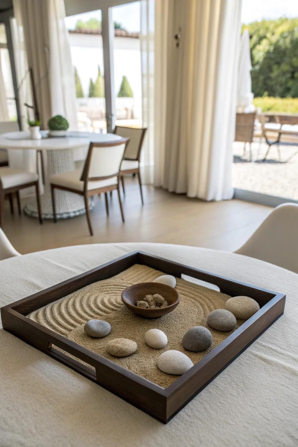 Minimalist Tranquility elements create a calming and tranquil centerpiece.
