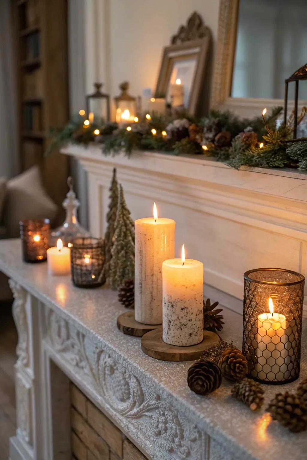 Candles append warmth and scintillation to your holiday embellishments.