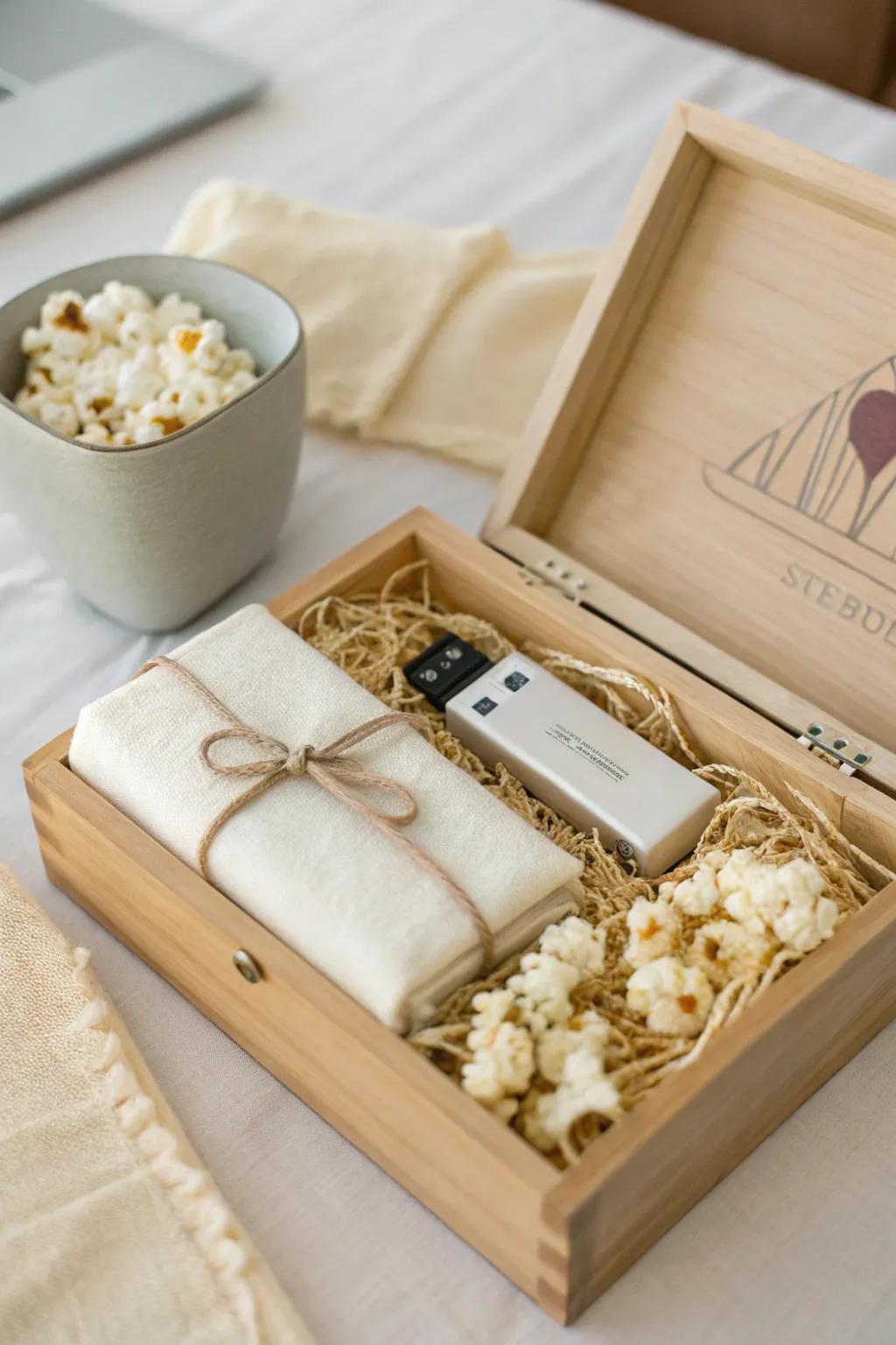 Fashion the quintessential themed present box for a cozy motion picture evening in!