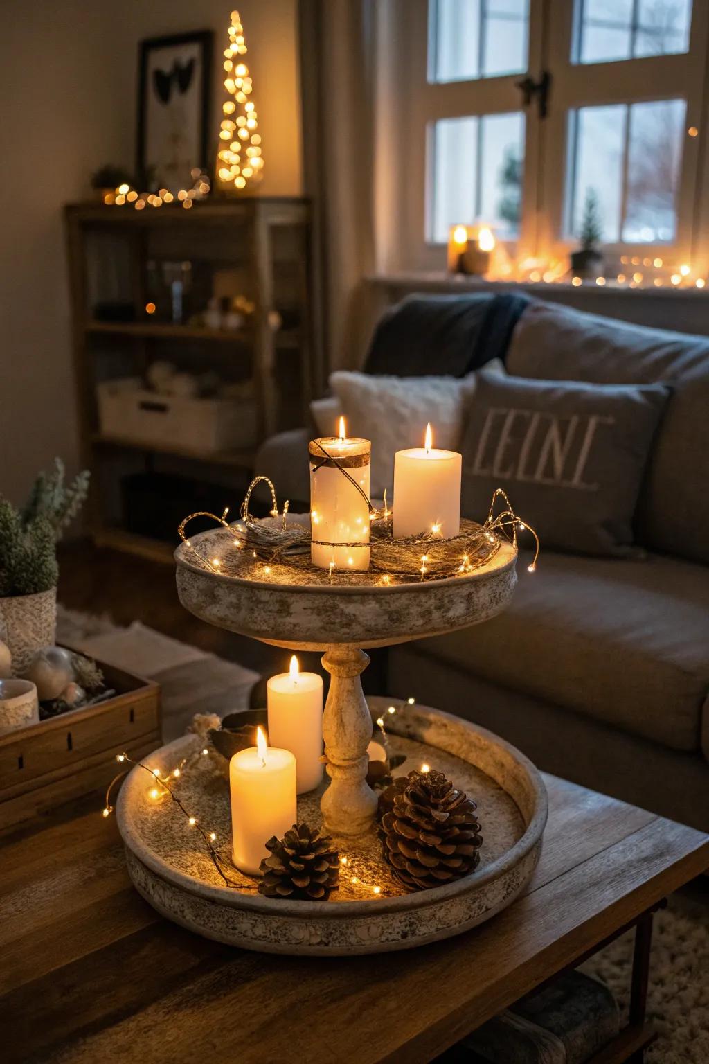 A warm and inviting joyful light staging on a multi-level display.