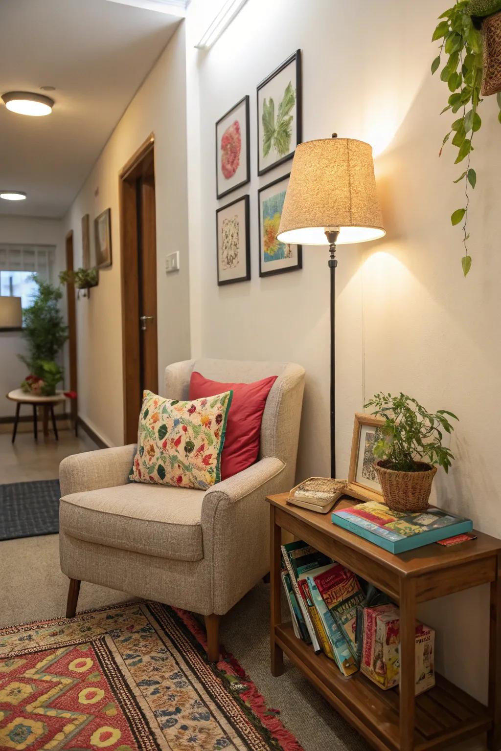 A cozy nook has the ability to turn a corridor corner into a favorite retreat.