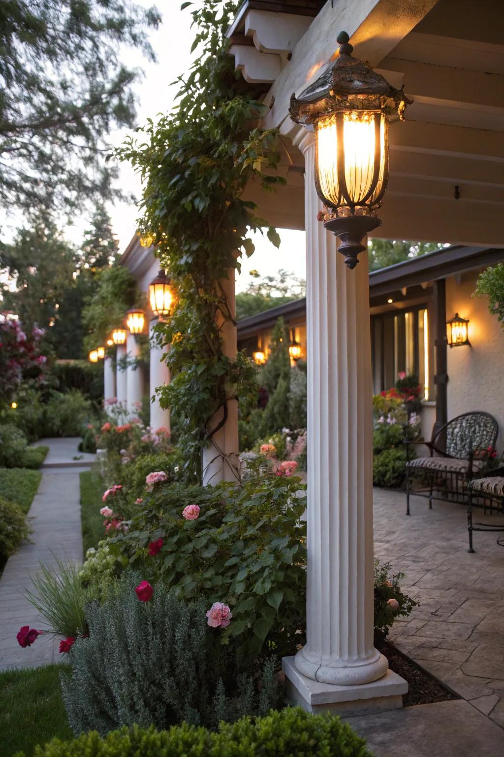 Infuse appeal with vintage pillar lighting.