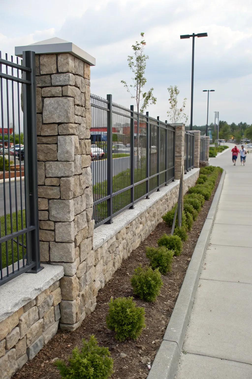 Rock and iron create a sturdy and stylish wall.