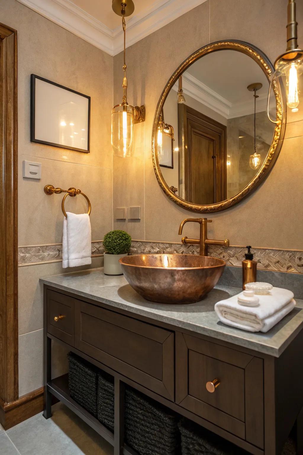 Metal details incorporating ambiance to a cottage bathroom
