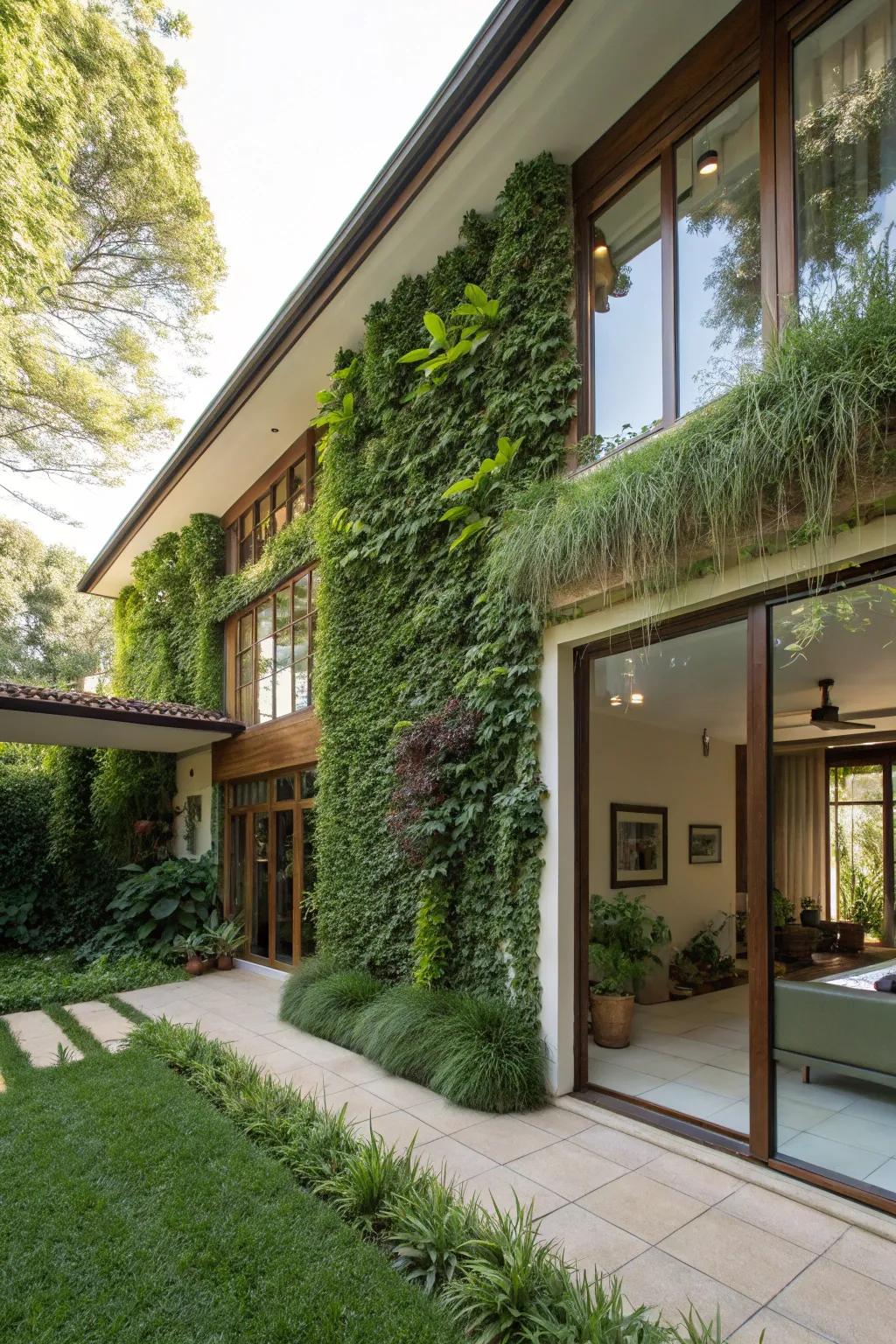 A living wall integrating nature into the core of the dwelling.