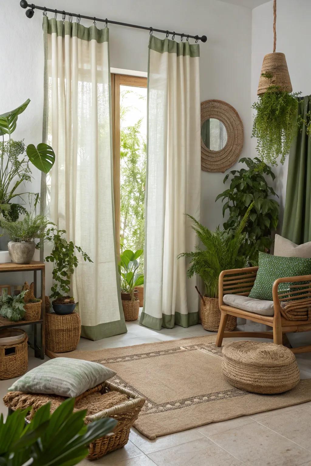 Sustainable textiles bring natural beauty to curtain designs.