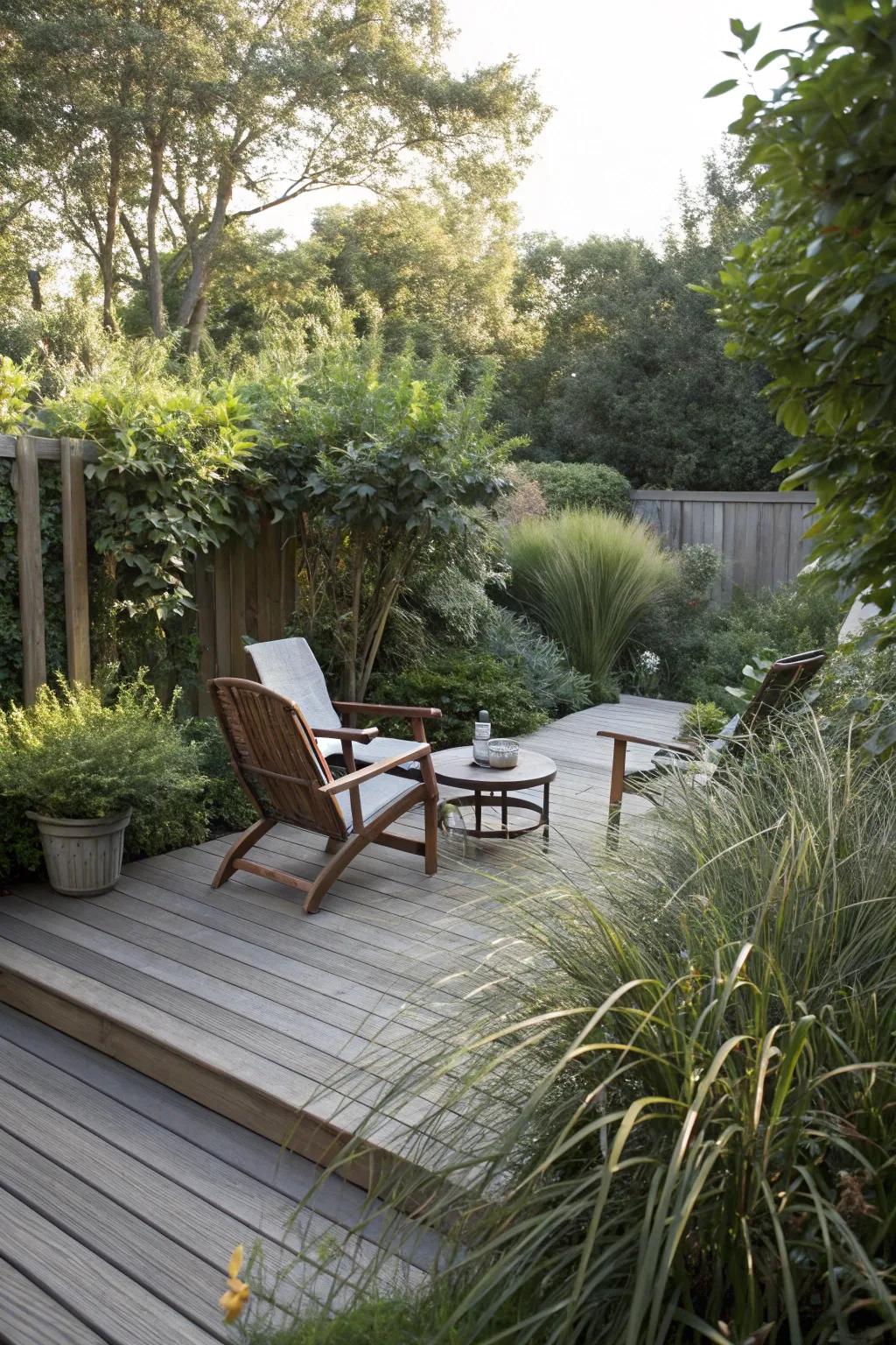 Tall plants and shrubs providing natural privacy.