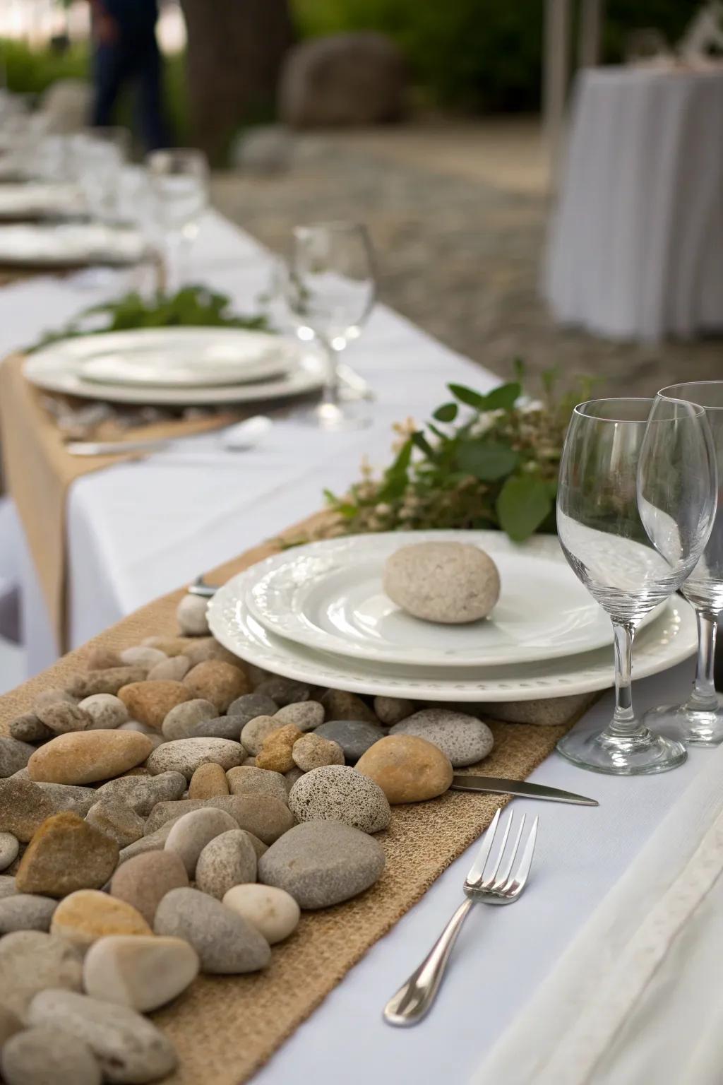 Append texture and style to your dining surface through a rocky desk runner.
