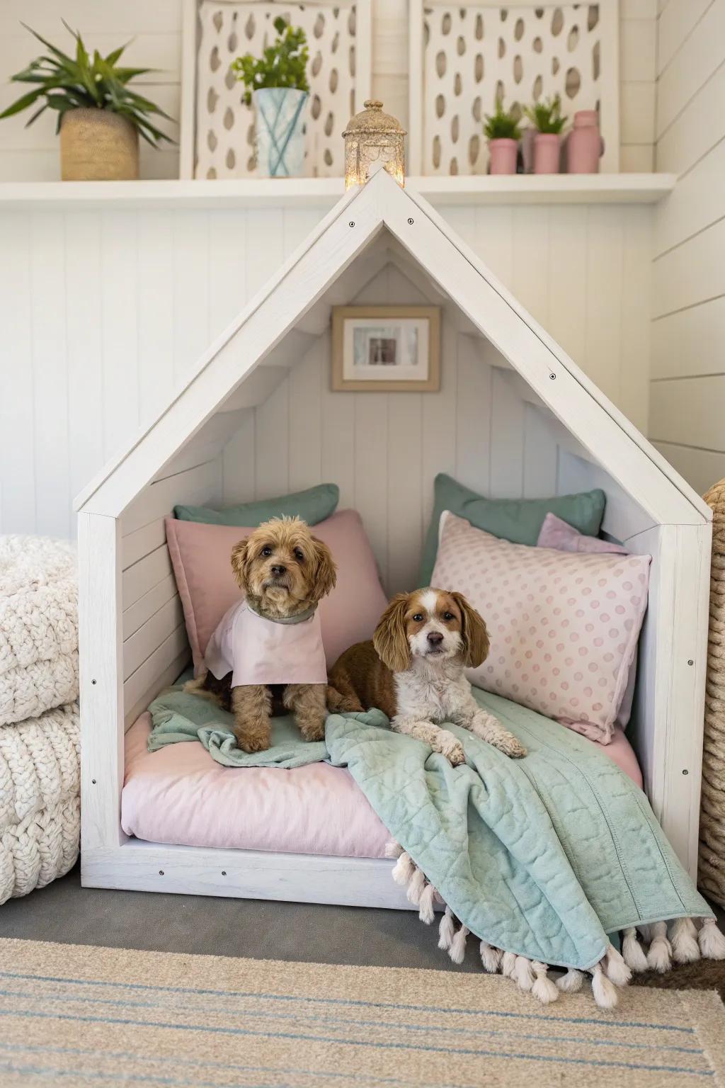 A balanced dog nook featuring balanced design and comfortable bedding for a serene atmosphere.