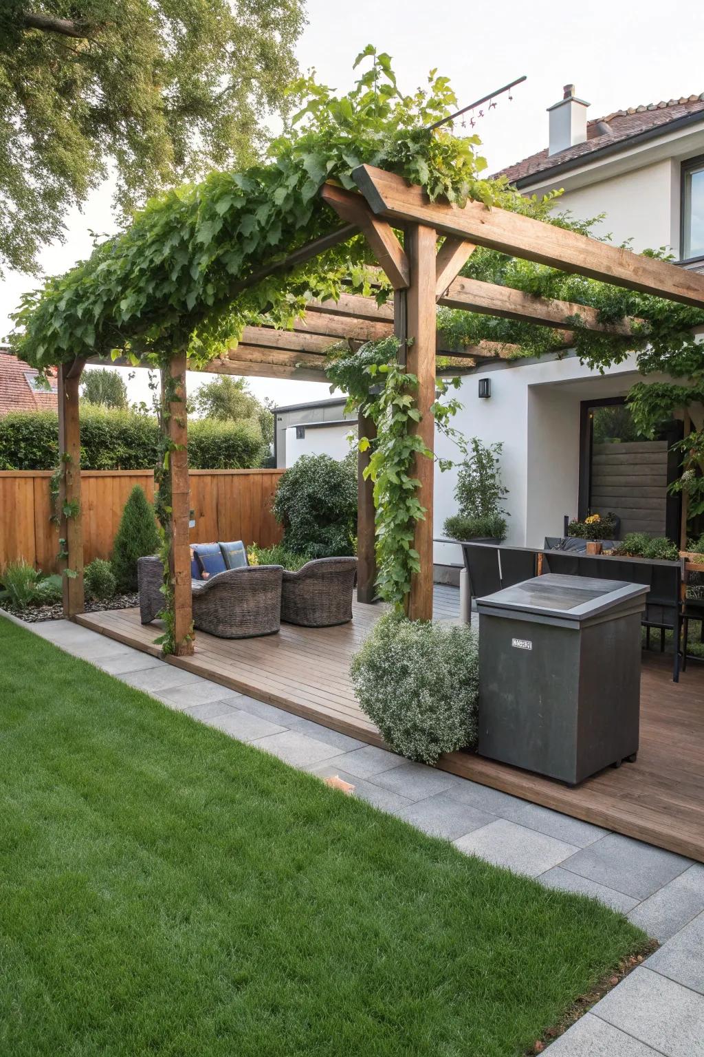 Pergolas provide shade and style to outdoor trash areas.