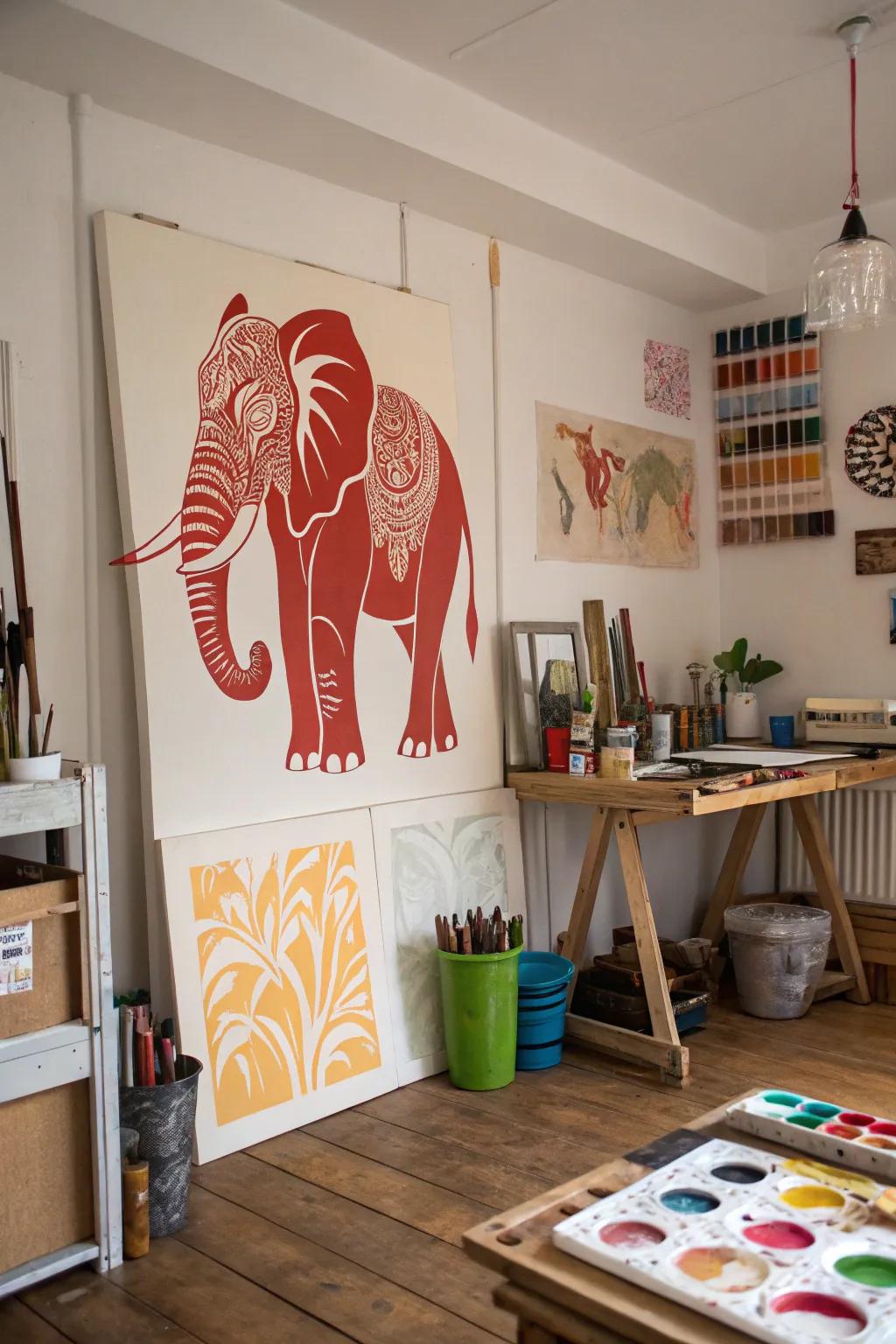 DIY pachyderm stencil art allows for personal creativity in your decor.