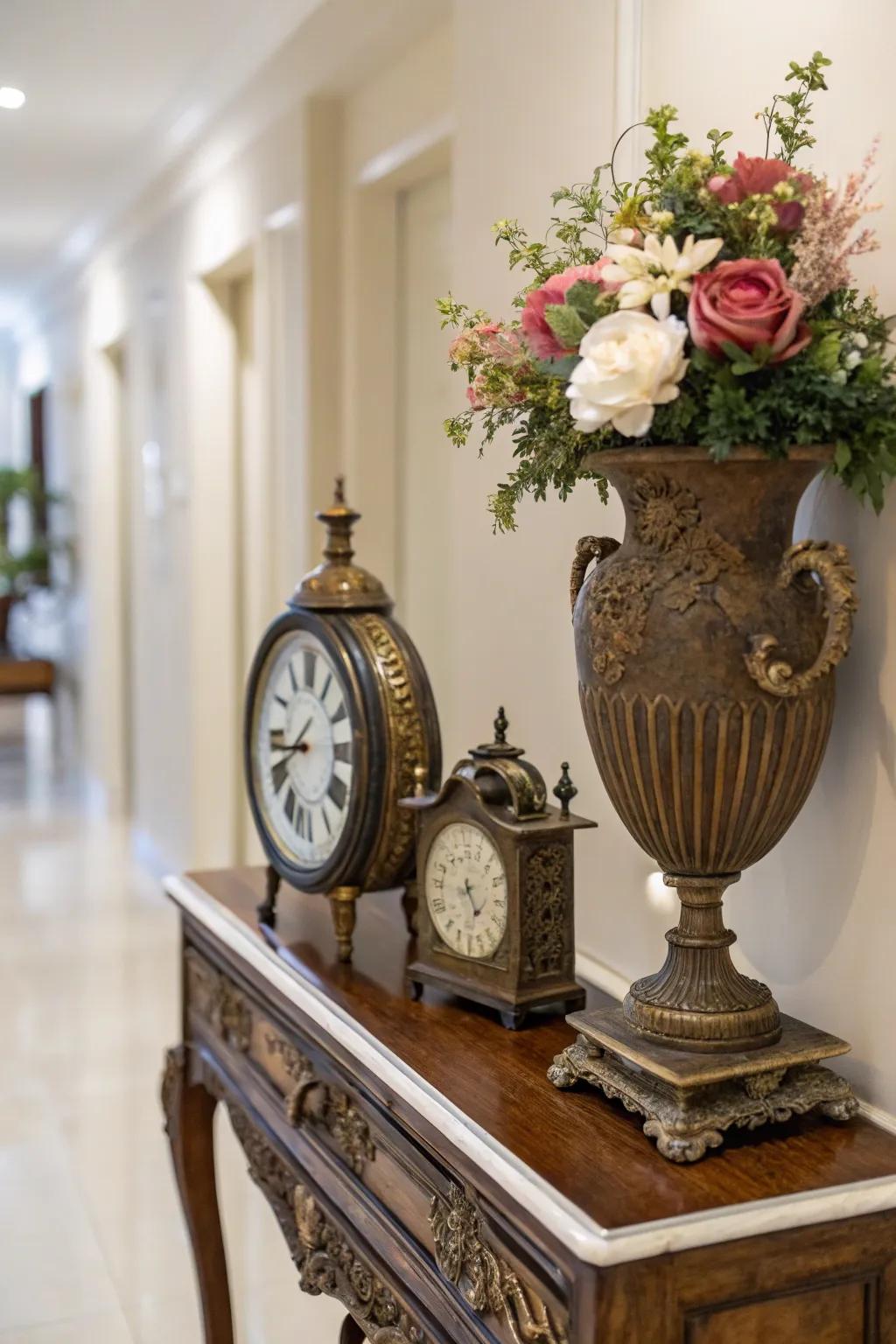 Retro elements enrich an entrance decor using charm and history.