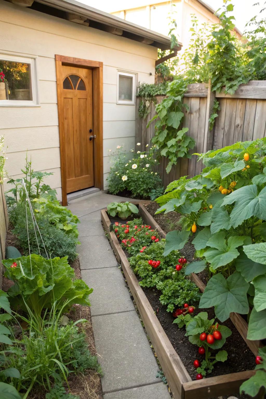 A small vegetable garden offers fresh produce and sustainability.