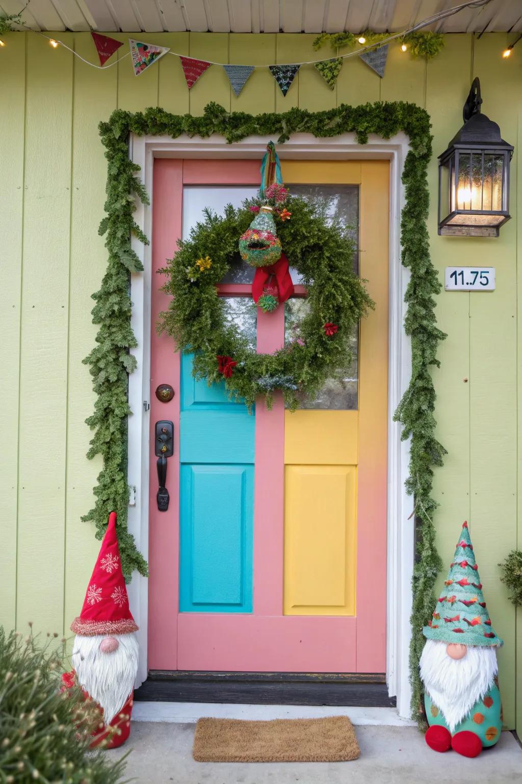An elf-themed garland infuses whimsy and amusement to your entry.