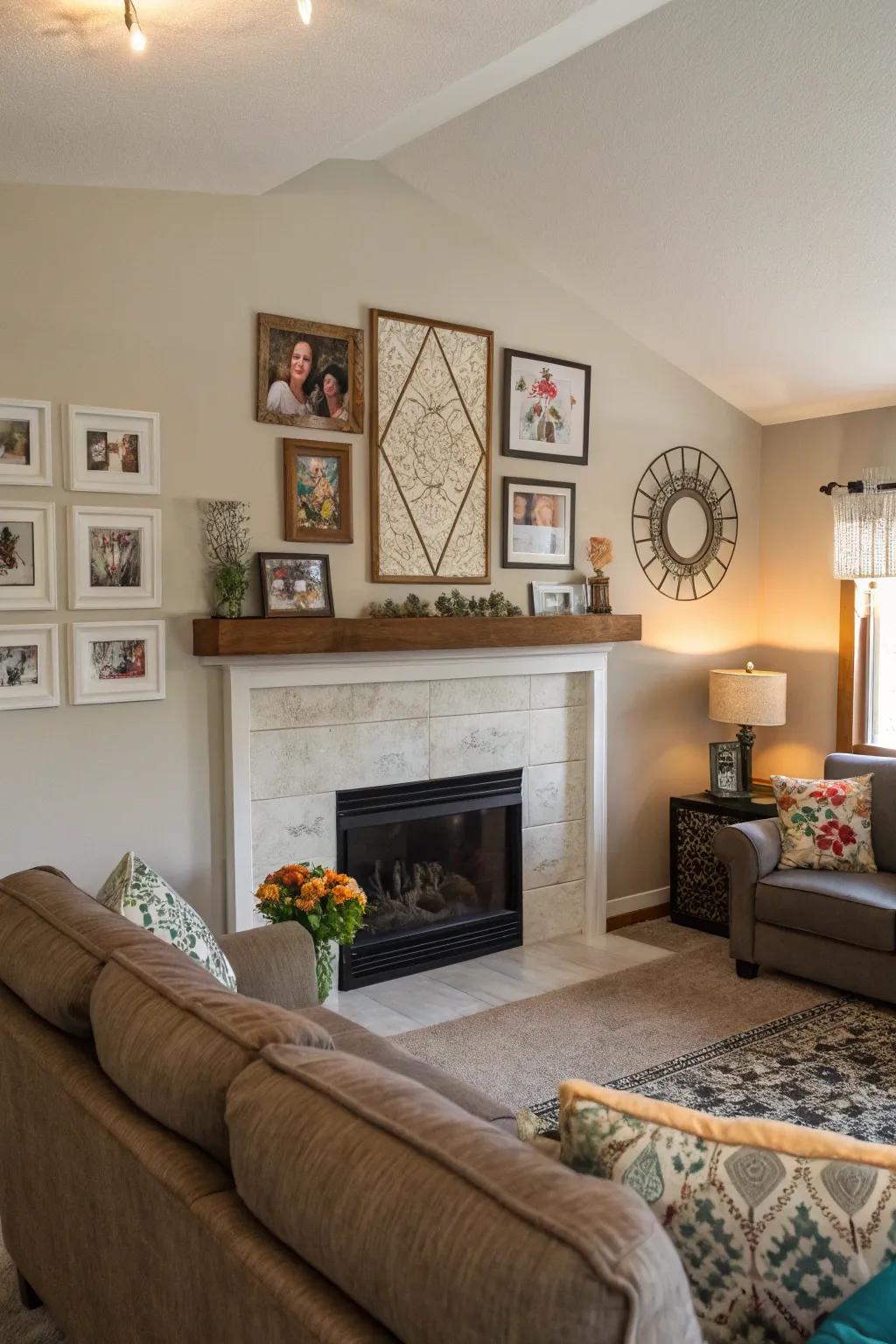 A family room enriched with personal art and memories.