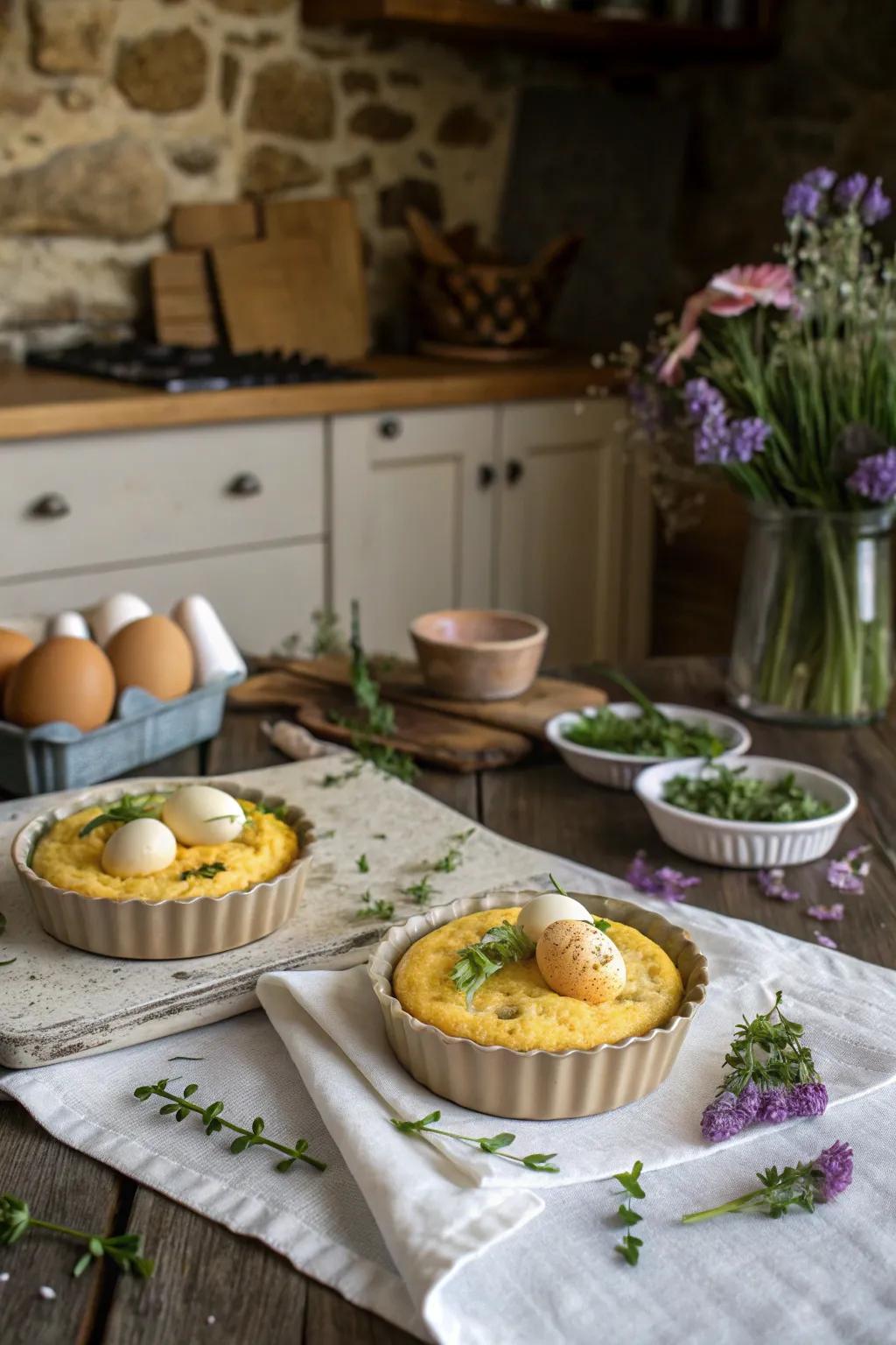 Eggs in polenta cups give a unique and wonderful sensation.