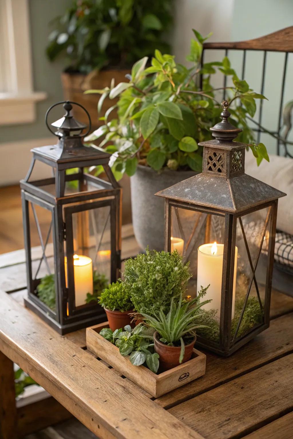 Lights can double as inventive herb stands.
