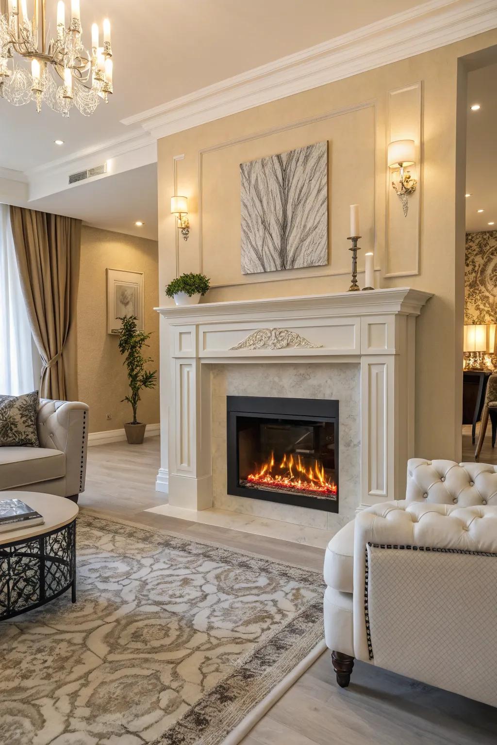 An artificial fireplace exhibiting an impression of plausible flames.