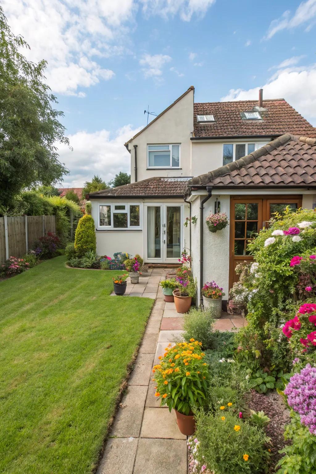 A small garden brings life to the extension.