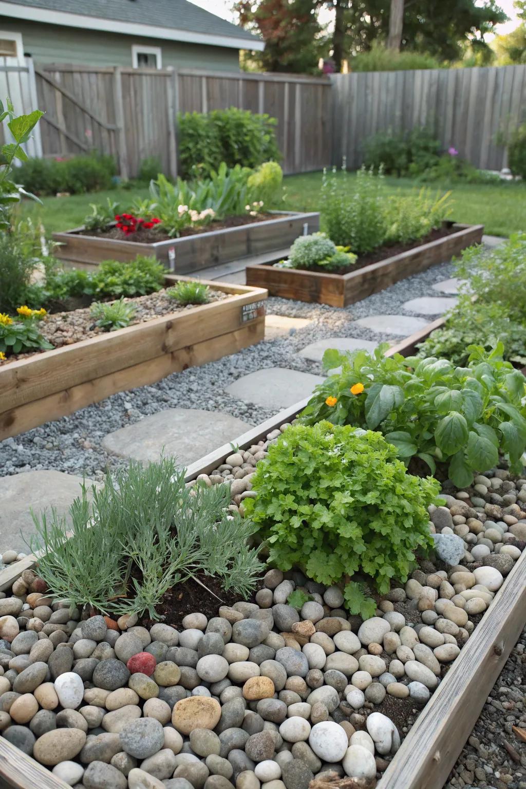 Stones combined with plants foster a sustainable garden.