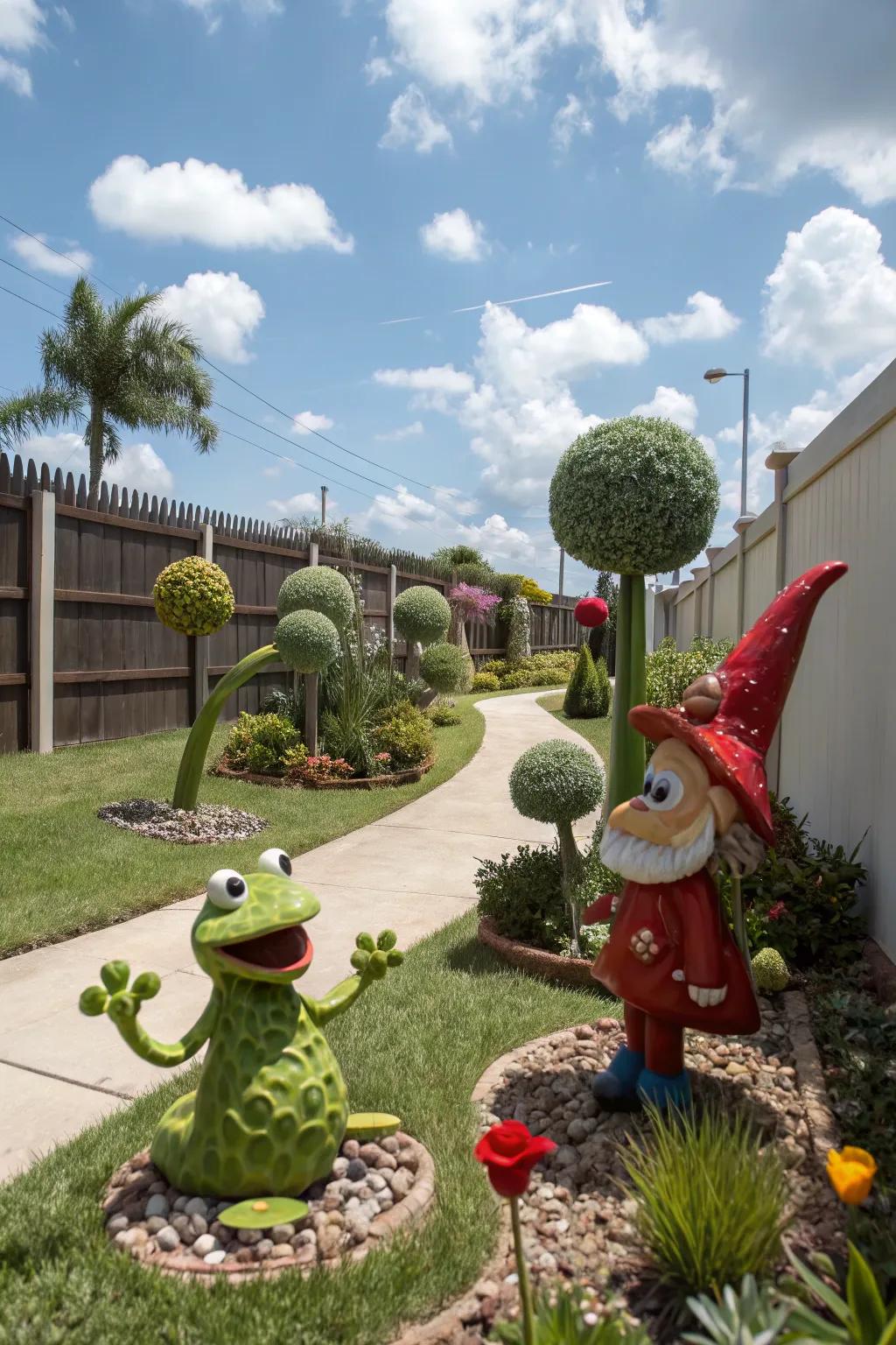 Playful elements add personality and charm to your front yard.