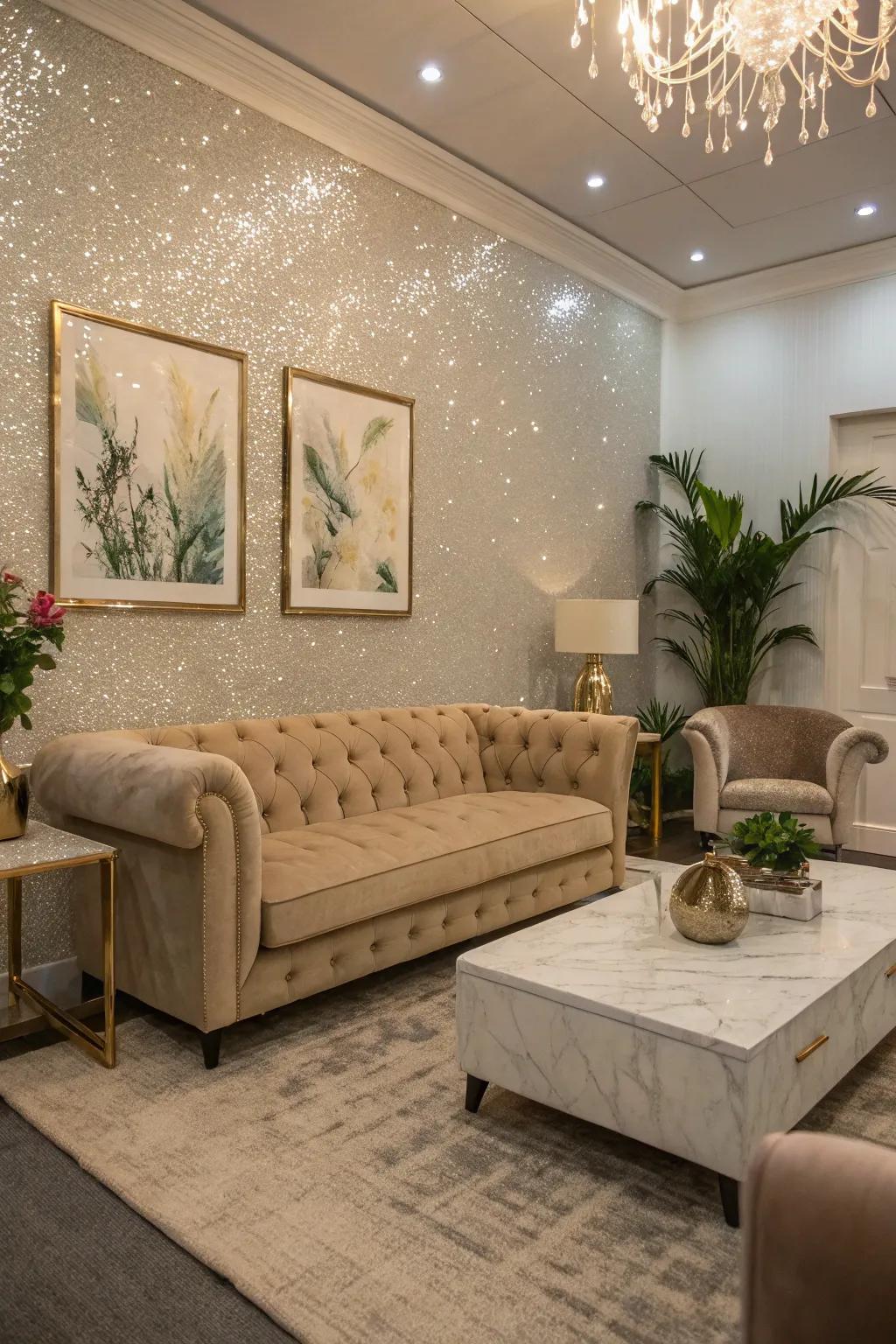 A <strong><em>glitter accent wall</em></strong> adds subtle sophistication.” loading=”lazy” class=”pimg”>
	</picture><figcaption>A <strong><em>glitter accent wall</em></strong> adds subtle sophistication.</figcaption></figure>
<p>Achieve understated elegance with a <strong><em>glitter accent wall</em></strong> in neutral shades. It’s ideal for those who love a hint of shine without being overly flashy.</p>
<h3>You might give these a try:</h3>
<ul class=