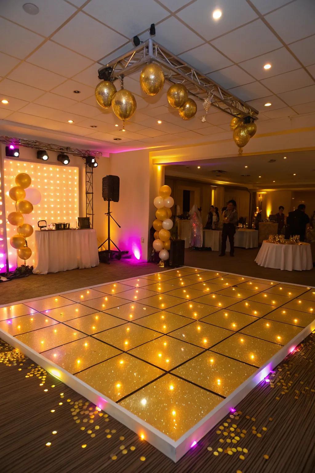 An exciting golden glow dance area ensures a night to remember.