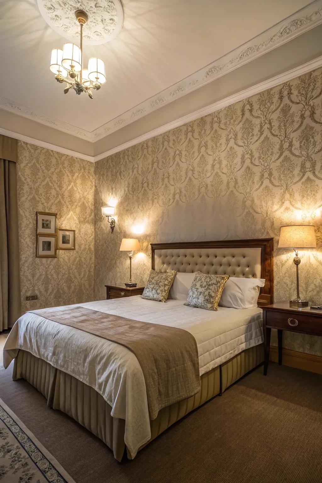 Faceted walls contribute dimension and sophistication.