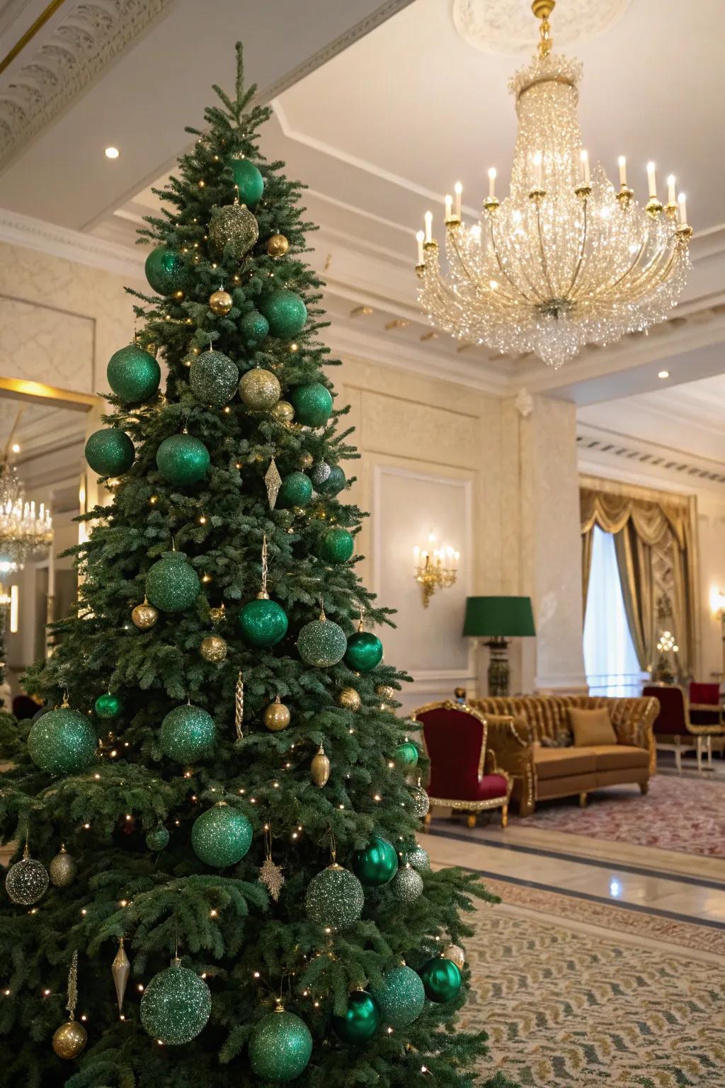 Regal elegance with jewel-toned green ornaments.