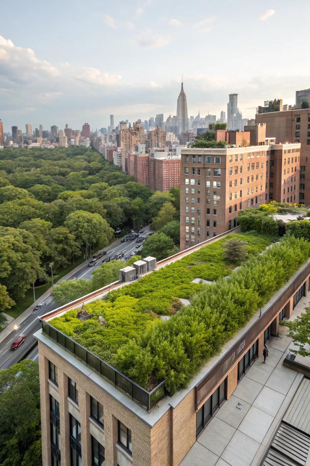 A vegetated rooftop garden that introduces the outdoors into urban living.