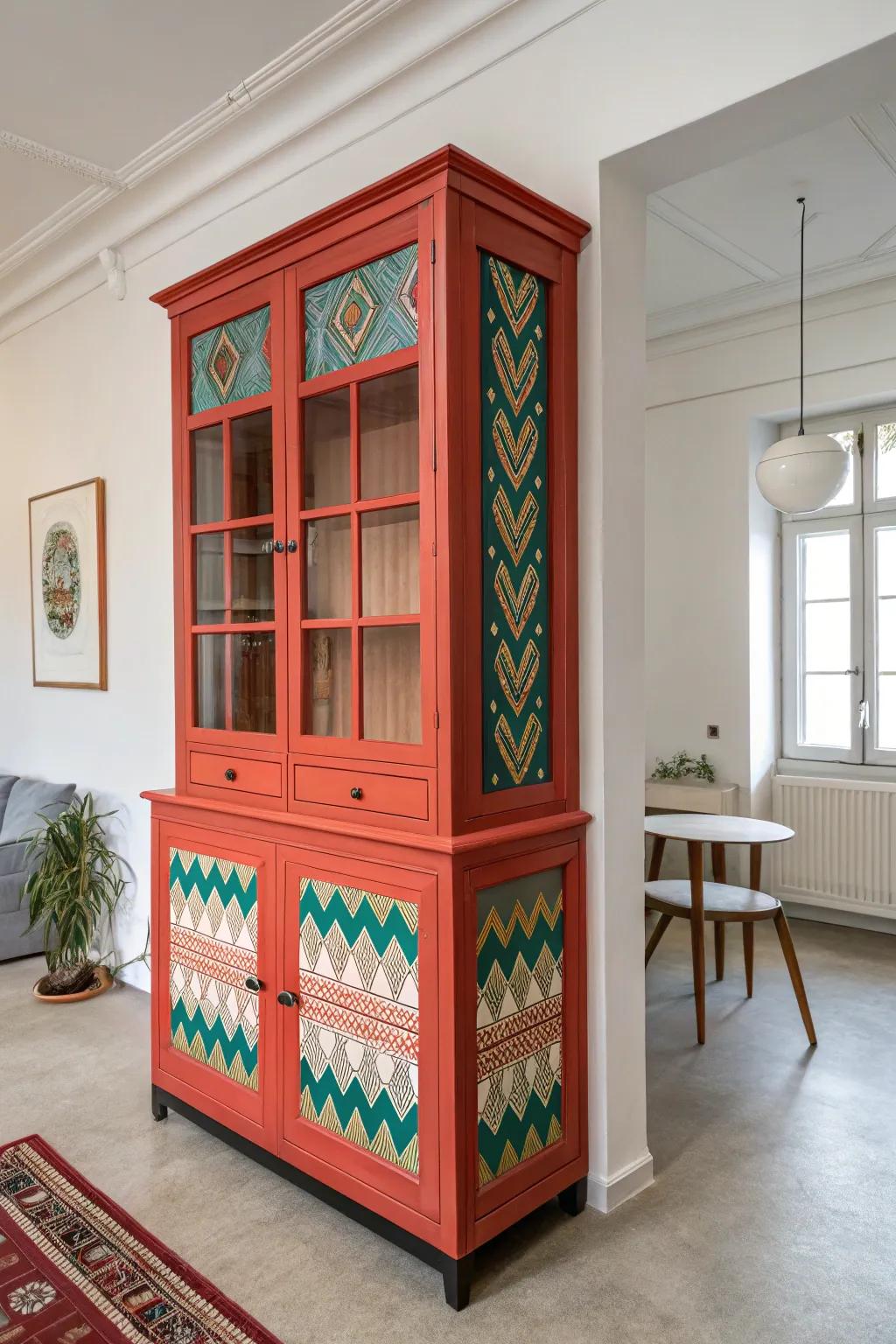 The dramatic hutch specifies the room's character.